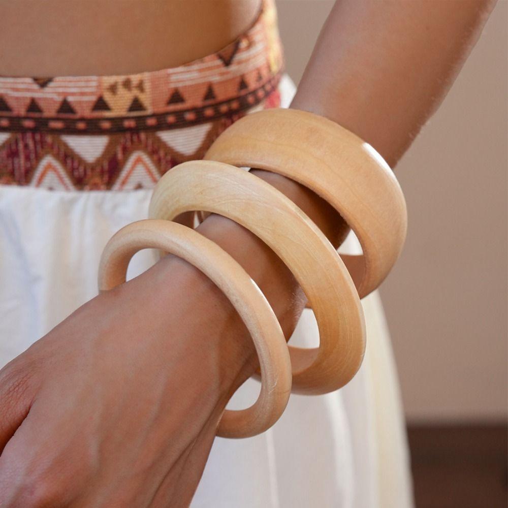Europe American Style Wood Wide Bangle Minority Design Retro Hand Ring Women