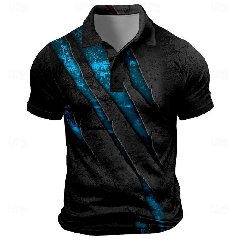 Vintage Men's Polo Shirt Scratch Print Casual Short Sleeve T-Shirt Lapel Buttons Golf Sport Shirt Fashion Oversized Men Clothing