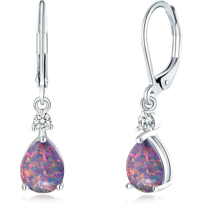 Leverback Opal Dangle Drop Earrings For Women 14K Gold Plated | 14K Gold Plated Teardrop Earrings, Hypoallergenic, Gift for Wedding/Birthday/Mom/Wife