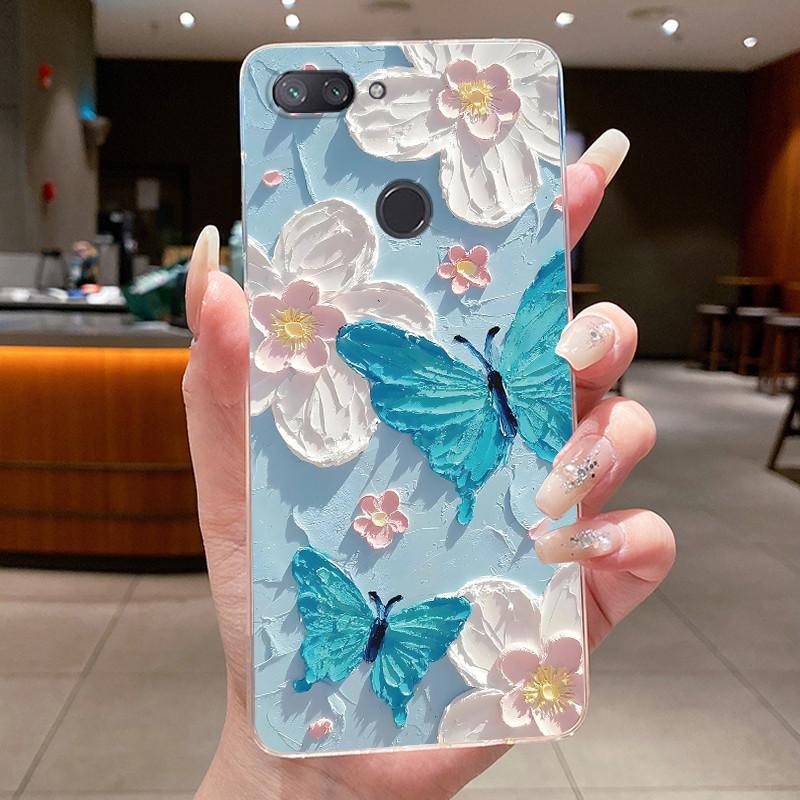 Phone Case For Xiaomi Mi 8 Lite Butterfly Bow Protective Casing Transparent Funda Shockproof Capa Shell Soft Silicone TPU Cover