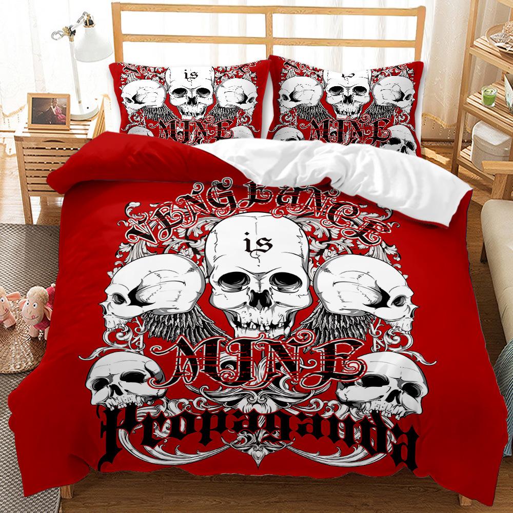 3D Skull Head Pattern Fashion Home Bedding Single Double Bed Full Size Pillowcase and Quilt Cover 2/3 Pieces of Microfiber Home Decoration