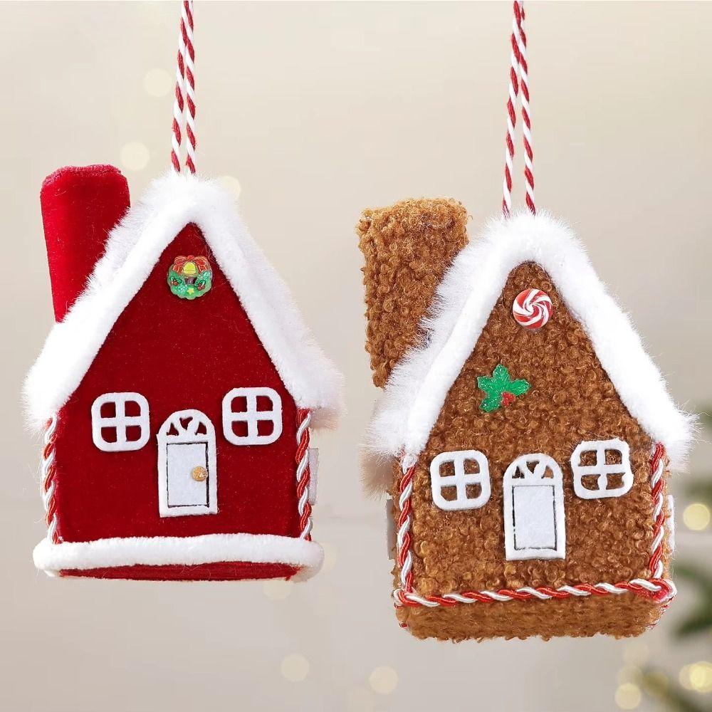 Velvet Texture Christmas House Pendant Mini House Shape Mini House Pendant For Home Decoration