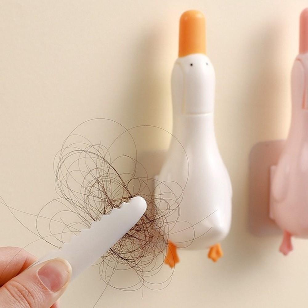 Cute Cartoon Duck-Shaped Hair Catcher Double Head Plastic Drain Cleaner Wall Mounted Cleaning Clip Shower Drains
