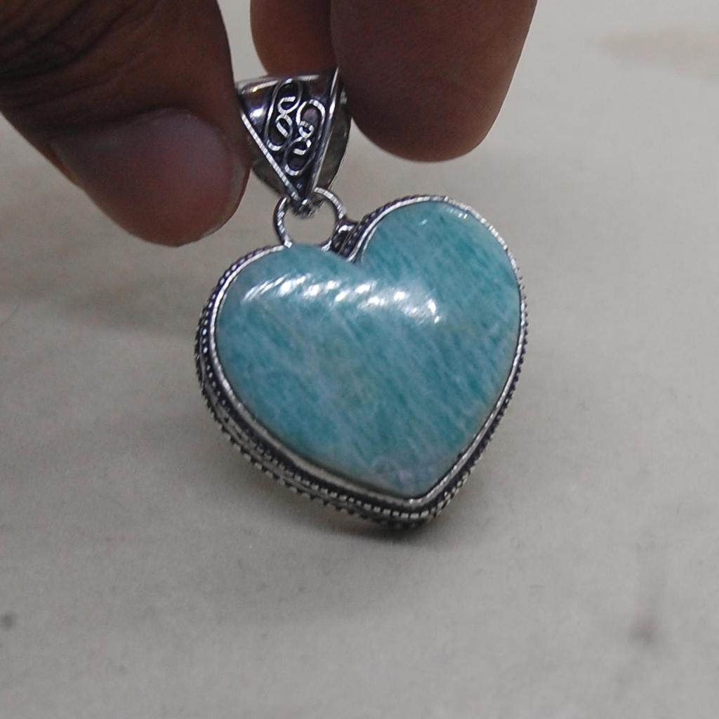 Подвеска-кулон из амазонита в форме сердца из стерлингового серебра 925 пробы, Ювелирные украшения, Подарок любви, Свадебный кулон