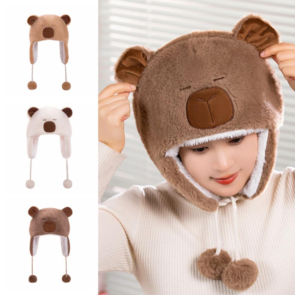 Милая плюшевая шапка капибара с героями мультфильмов, пуловерная шапка с ушами животных, шапка-бини, уличная одежда