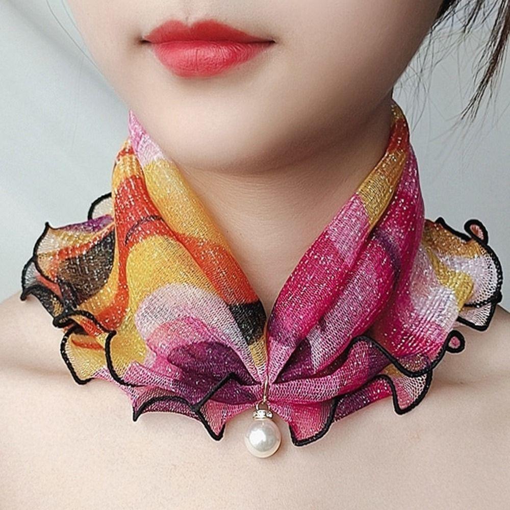 Wave point Ruffle Edge Flower Stripe Female Shawl Printed Scarf Korean Style Scarves Summer Bib