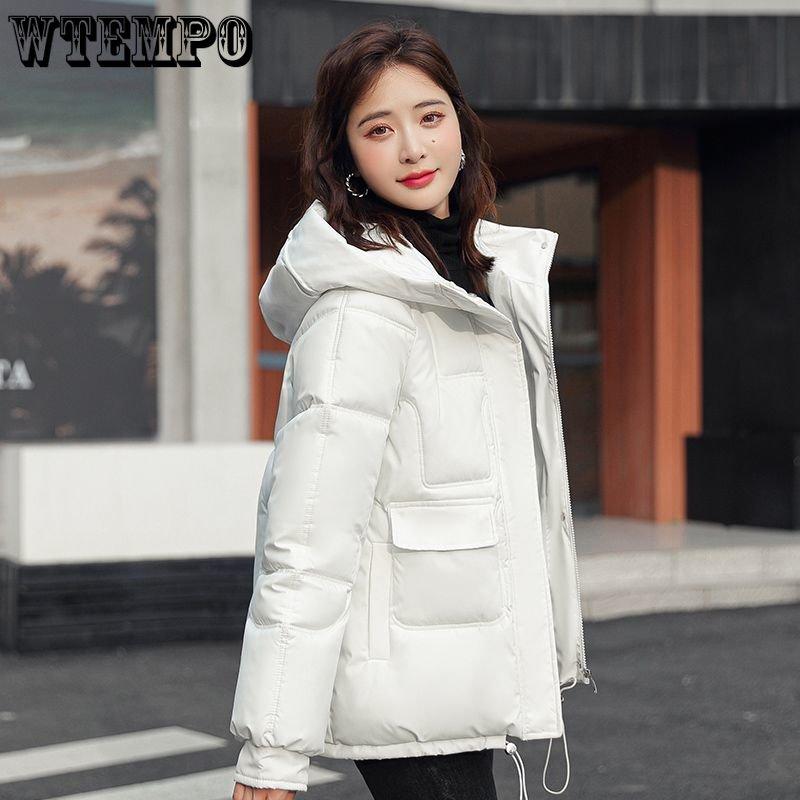 Short Cotton Jackets for Women Autumn Winter Large Size Loose Hooded Coats Female Solid Color Casual Warm Coats