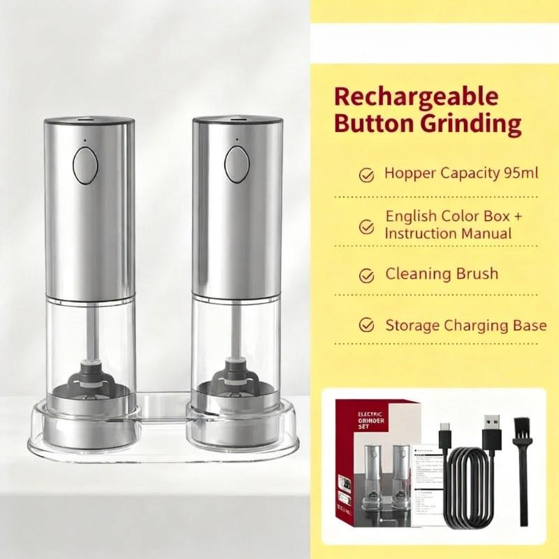 Electric Salt and Pepper Grinder Set, UsB Rechargeable,Adjustable Coarseness, LargeCapacity, Auto Grinders with LED Light