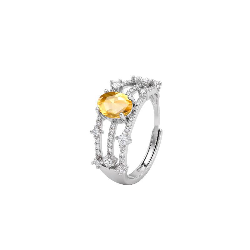 New S925 sterling silver citrine ring women's texture hollow design niche light luxury natural stone jewelry