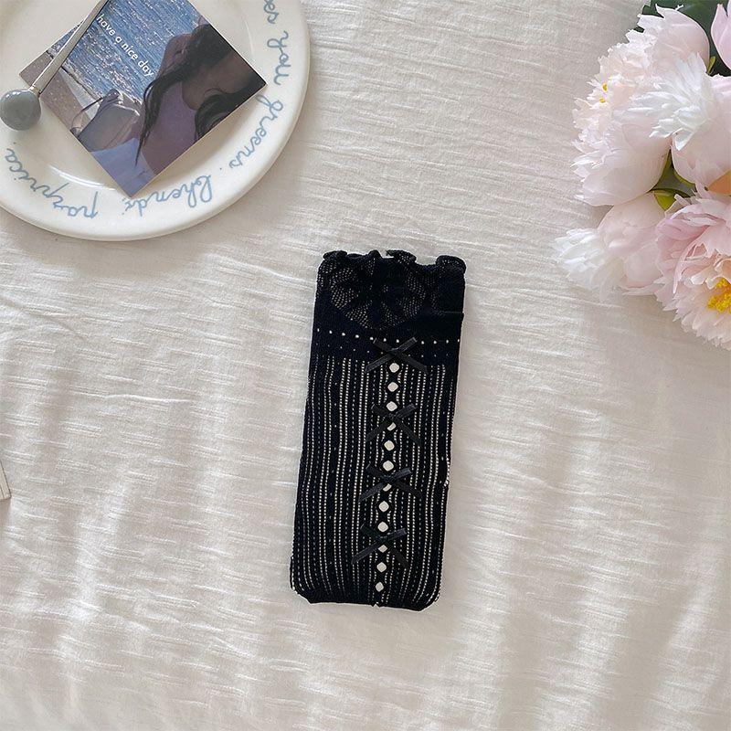 Корейские девичьи носки до икры в стиле принцессы | Милые присборенные носки с оборками и симпатичным бантиком - Гольфы до колена в стиле JK