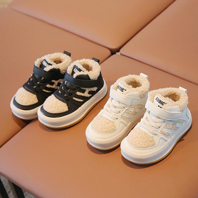 Зимние детские ботильоны для мальчиков и девочек, теплая плюшевая спортивная обувь для бега на открытом воздухе