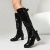 Meotina Women Knee High Long Boots Round Toe Chunky High Heels Zipper Buckle Gogo Boots Ladies Fashion Shoes Winter Black 43