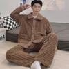 Мужской кардиган с V-образным вырезом, фланелевый пижамный комплект - коралловый флис, плотный, корейский стиль, большой размер, осень/зима 2023 г.