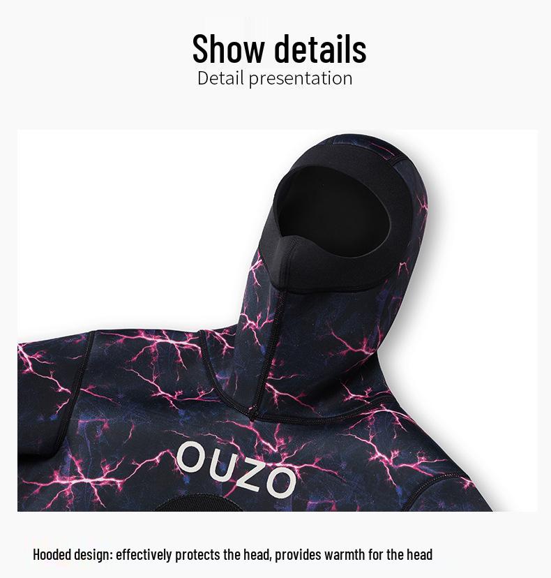 Женский гидрокостюм 3 мм с капюшоном для подводной охоты и дайвинга - Двухсекционный для теплого зимнего плавания, серфинга и рыбалки.