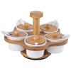 Ceramic Condiment Jars Set with Spoons & Bamboo Lids, Spice Pots Containers with 360° Rotatable Wooden Serving Rack, Sugar Bowls