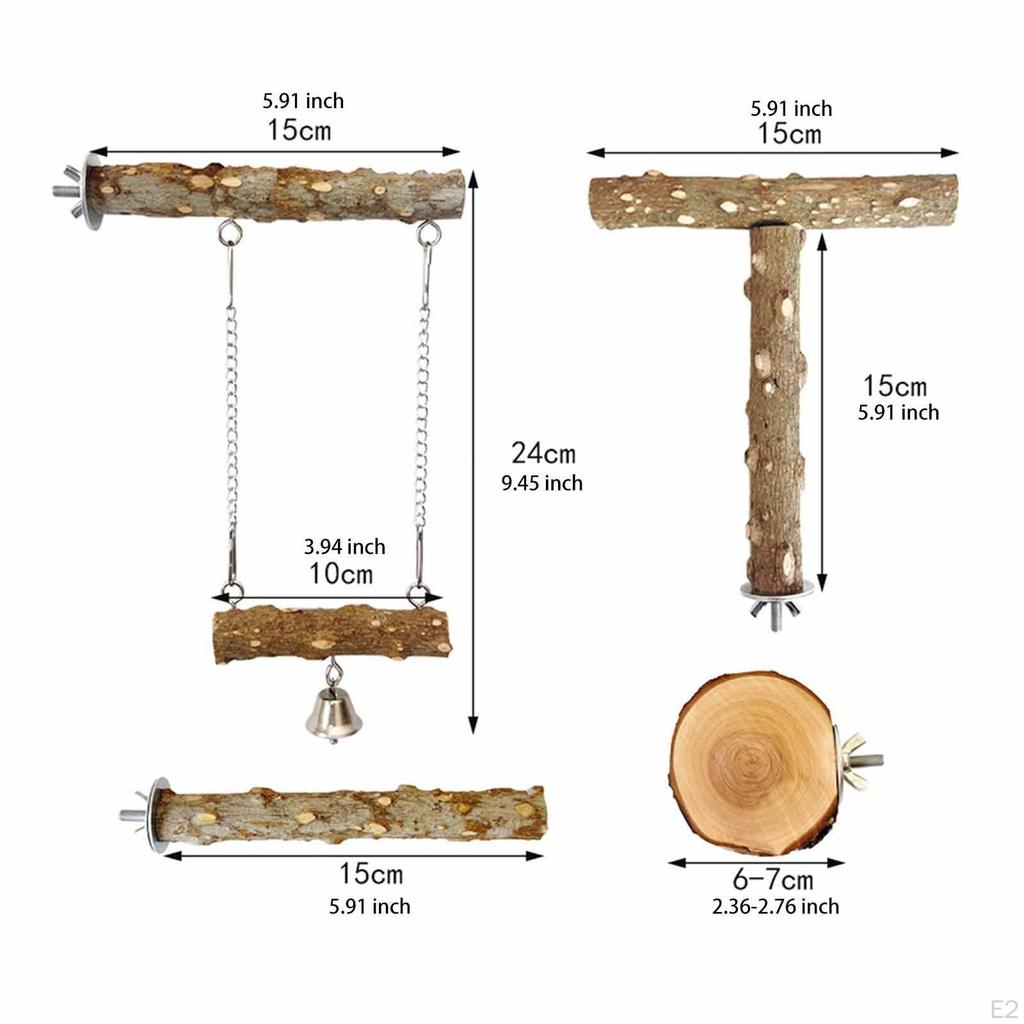 Parrot Cage Perch Chewing Stick 4 Piece Versatile Use Wooden Sturdy Bird Toy Climbing Standing