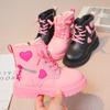 Короткие ботинки для девочек Детские короткие ботинки Кожаные ботинки Love в британском стиле Одинарные ботинки Теплые ботинки для девочек из бархата