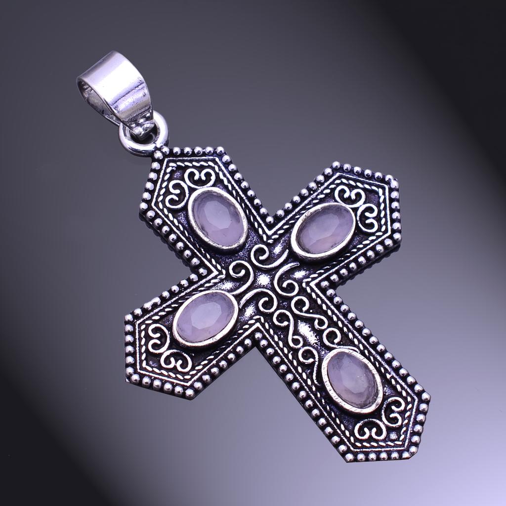 Подвеска ручной работы из стерлингового серебра 925 пробы с натуральным розовым кварцем 3 дюйма i2r41