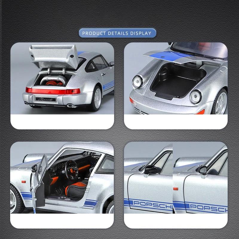 1:24 Porsche 964 Carrera Rs 911 Литые модели автомобилей из сплава и игрушечные транспортные средства Модель автомобиля Звук и свет Машинка с инерционным механизмом Игрушки для детей Подарки