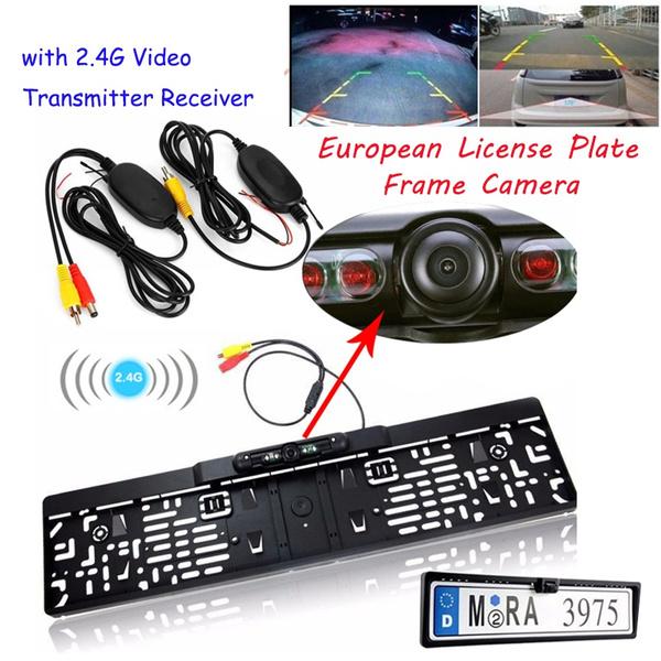 HD Car Rear View Camera Backup Reverse Universal European License Plate Frame Waterproof Night Vision with 2.4G Video Transmitter Receiver