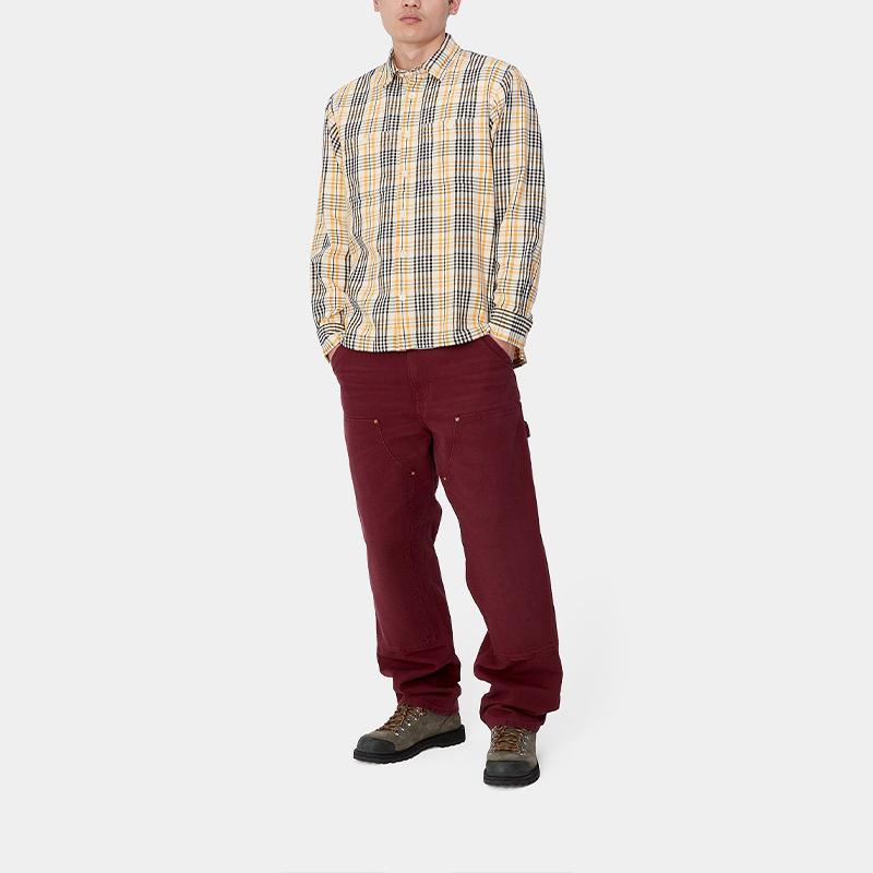 Carhartt WIP FW24 Рубашка с длинным рукавом Mandlik Свободный крой Клетка На пуговицах Длинный рукав Мужские рубашки Хаки-Желтый I033822-2GM-XX
