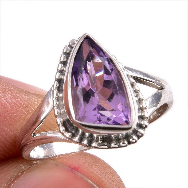 Natural Pink Amethyst Gemstone 925 Solid Sterling Silver Jewelry Ring S.7 A6P98