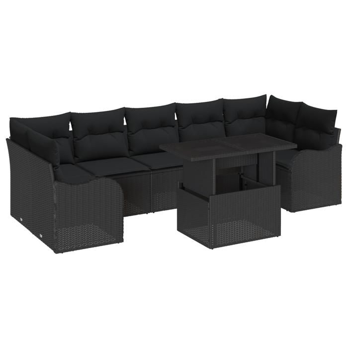 VidaXL Ensemble de canapés de jardin 8 pièces avec coussins Noir Rattan Poly 3357156