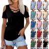 Женская летняя модная повседневная однотонная футболка с v-образным вырезом и коротким рукавом, топ