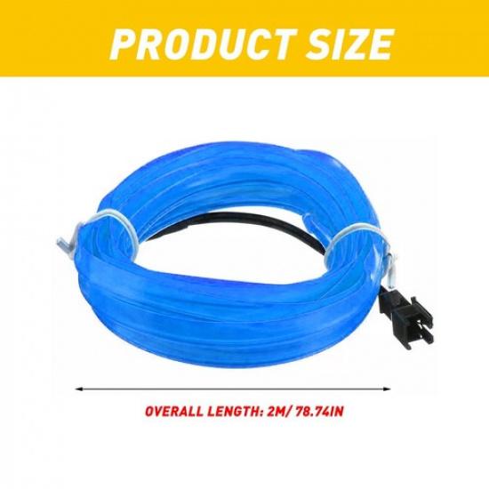 2M Blue LED Interior Car Decor Atmosphere Wire Light Strip Lamp Accessories New