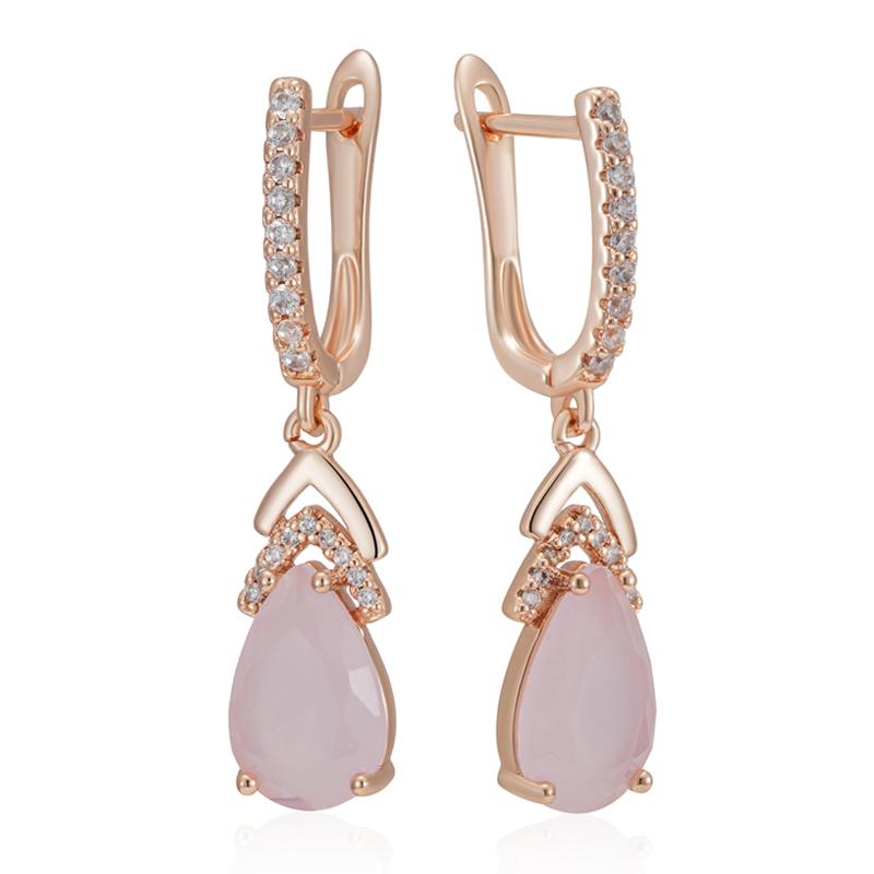 Серьги-подвески из фиолетового циркона в форме груши для женщин, сверкающие украшения для вечеринок, элегантные повседневные серьги из светло-розового циркона