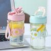 New Insulated Double Drinking Cup with Lid 420ml Portable Handle for Girls, Student Office, Rope Carrying Glass Cup