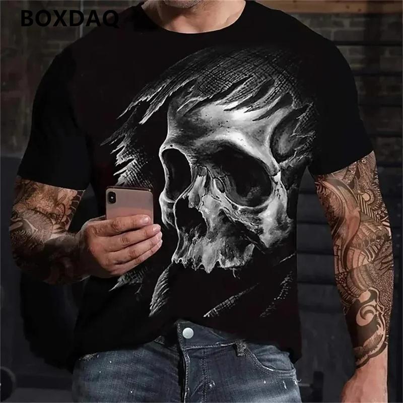 Summer New T-Shirts For Men Round-Neck T Shirt 3d Skull Graphic Print Tee Short Sleeve Fashion Casual Loose Men's Clothing