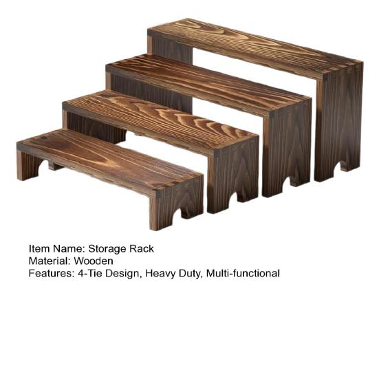 4Pcs/Set Wooden Tiered Riser Display Stand 4-Tie Perfume Organizer Stand Rustic Dessert Spice Figure Display Rack Riser Shelf Decoration