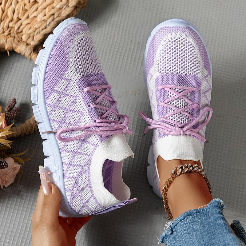 Fashion Fashion Mix Color Plaid Knitting Sneakers Women Plus Size 36-43 Breathable Mesh Flats Woman Comfy Soft Sole Running Shoes Female