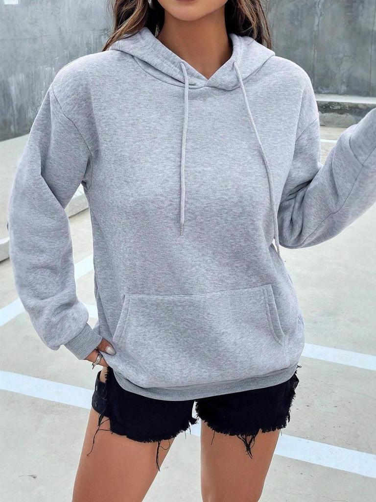 Женская повседневная свободная толстовка с капюшоном, однотонная, на осень и зиму