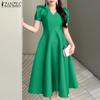 Women Casual V-Neck Short Sleeve Summer A-Line Dress