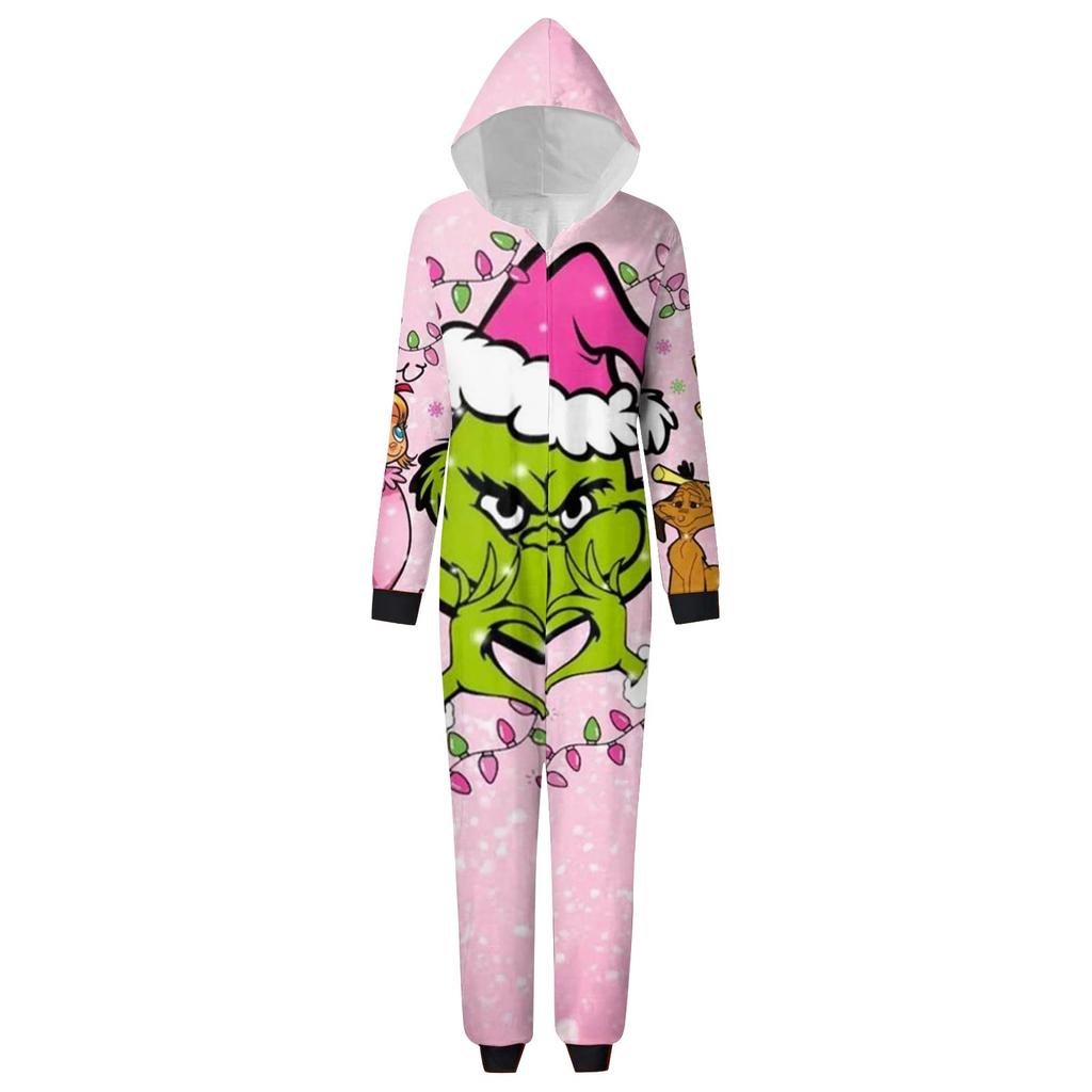 Домашняя одежда для родителей и детей с капюшоном и застежкой-молнией с принтом «Рождество»