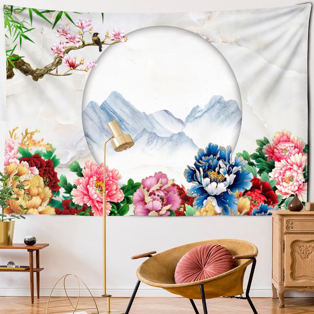 Гобелен с богатыми цветами, пион, ширма, настенный узор, простой стиль, богемный хиппи, колдовство, TAPIZ, художественный декор для общежития