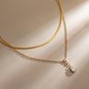 Wanxing European American Electroplated Stainless Steel 18K Water Drop Zircon Pendant O-chain Double-layer Necklace Fashion