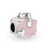 Trendy 925 Sterling Silver Pink Enamel Travel Bag Shopping Bag Beaded Charm Fits Fashion Snake Bracelet Jewelry Making Beads