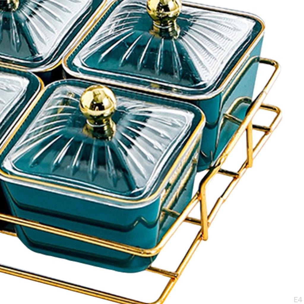 Набор тарелок для сухофруктов Декоративная конфетница 4 решетки Тарелка для закусок Многоцелевая с крышками Приправа