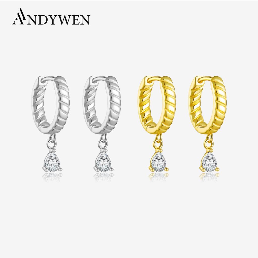 ANDYWEN Серьги-кольца из стерлингового серебра 925 пробы, серьги с подвесками с кубическим цирконием с покрытием из 18-каратного золота, женские ювелирные изделия