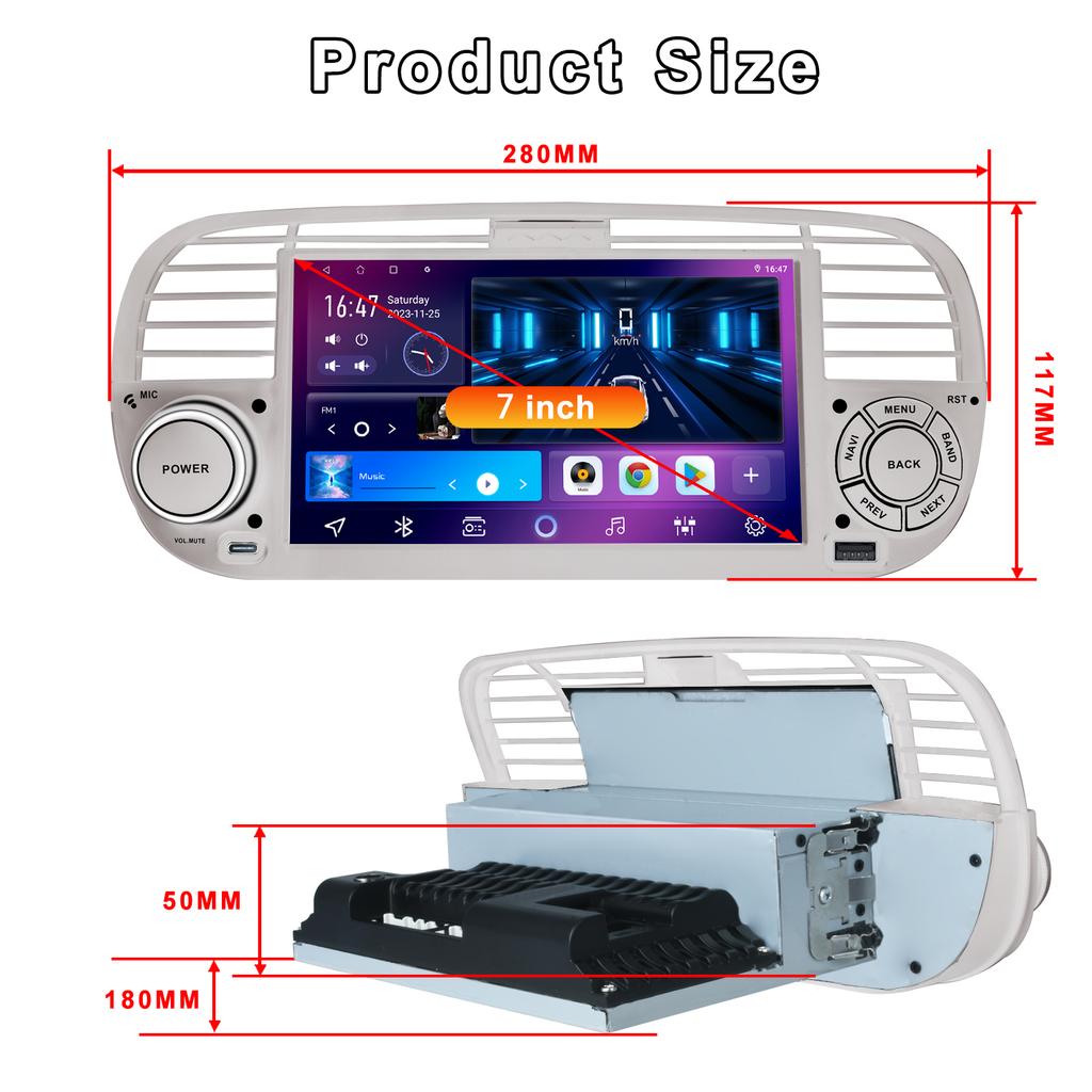 7-дюймовый Android-автомагнитола для FIAT 500 2007-2015, мультимедийный проигрыватель, GPS-навигация, поддержка автомагнитолы Carplay BT DAB OBD2 TPMS