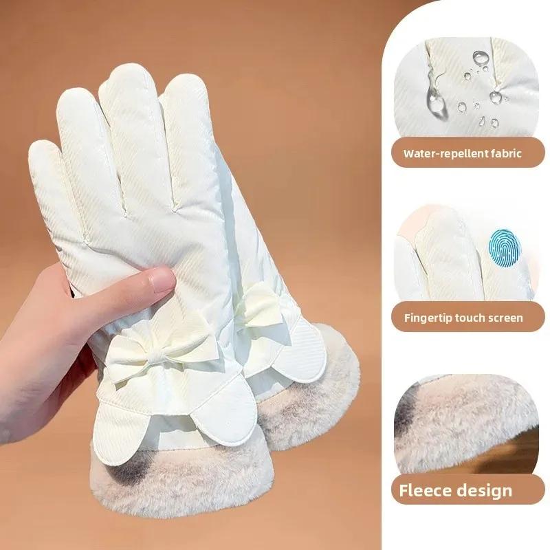Women Touch Screen Driving Gloves Thickened Winter Skiing Gloves Cycling Mittens Double Thick Velvet Plush Wrist Comfortable