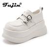 Fujin 8.5cm New Microfiber Leather Spring Shoes Women Ladies Platform Wedge Comfy Rubber Moccasins Mary Jane British Autumn Hook