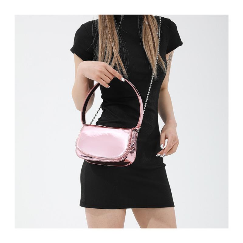 Лаковая кожа, модная зеркальная однотонная трендовая сумка для подмышек, женская сумка 2024, новая цепочка в западном стиле на одно плечо, через плечо, внешняя торговля