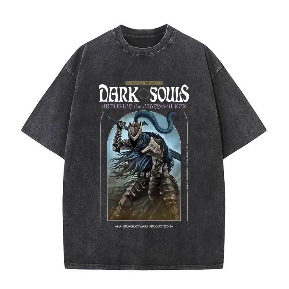 Washed Vintage Game Dark Souls Prepare To Die Graphic Tshirt Men Women s Gothic Rock Tshirts Mens Punk Oversized T Shirts
