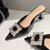 Fashion Women's Small Size Slippers 34-39 New Pointed Head Rhinestone Fine Heeled Sandals Banquet Elegant High Heels Baotou French Shoes