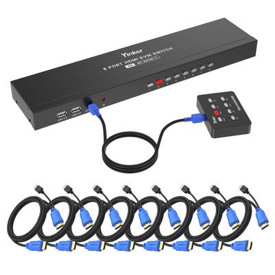 KVM-переключатель HDMI 8 Yinker USB HDMI Rack KVM-консоль 8 входов 1 выход с 9 кабелями 4 USB-хаб Настольный селектор ИК-пульт Рэковые уши Порт, 4K@30Hz 2.0 &