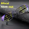 Bifocal Progressive Reading Glasses Diamond-cut Men Blue Light Blocking Multifocal Eyewear Ultralight Rimless Eyeglasses